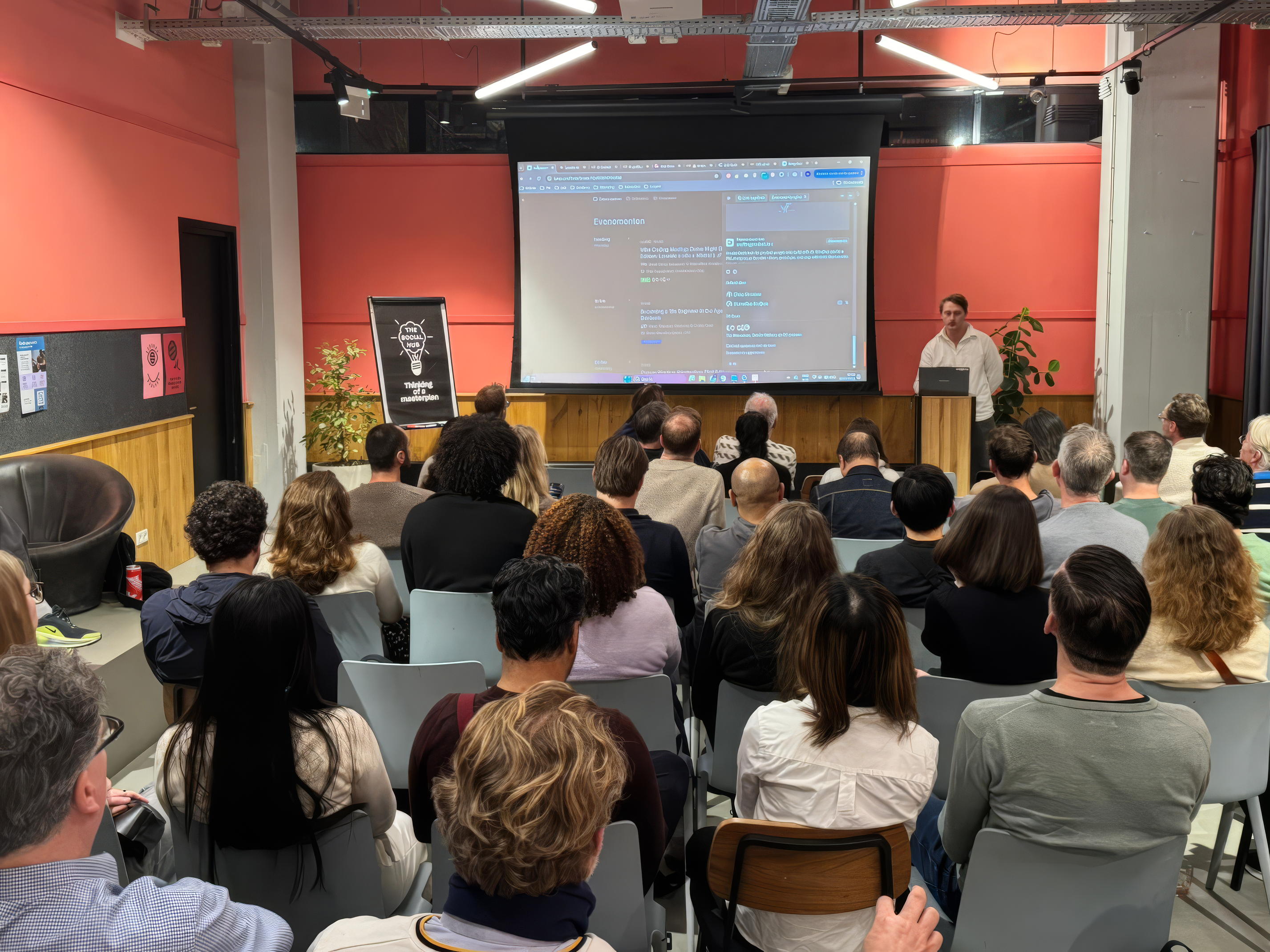 n8gency trainer geeft een live presentatie aan een team tijdens een incompany training